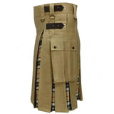 Hybrid Modern Fashion Extendable Brown Camel Tartan Kilt