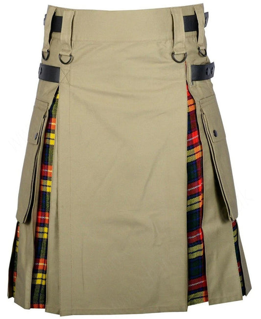 Hybrid Modern Fashion Extendable Khaki Cotton Buchanan Tartan Kilt