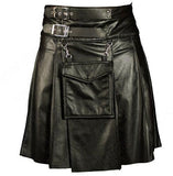 Men Black Cowhide Leather Kilt Utility