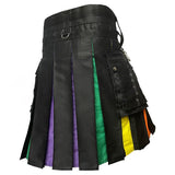 Mens Rainbow Hybrid Kilt Nylon Straps Black Cotton Scottish Utility