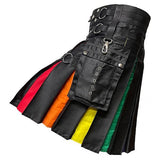 Mens Rainbow Hybrid Kilt Nylon Straps Black Cotton Scottish Utility