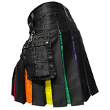 Mens Rainbow Hybrid Kilt Nylon Straps Black Cotton Scottish Utility