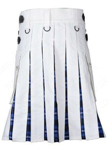 Mens White Cotton Utility Hybrid Kilt American Patriot Tartan