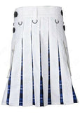 Mens White Cotton Utility Hybrid Kilt American Patriot Tartan