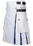 Mens White Cotton Utility Hybrid Kilt American Patriot Tartan