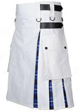 Mens White Cotton Utility Hybrid Kilt American Patriot Tartan