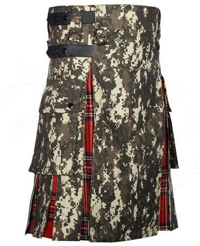 Military Digital Camo Utility Hybrid Kilt Royal Stewart Tartan