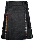 Modern Hybrid Black Denim Campbell Of Thomson Tartan Kilt Handmade Hybrid Utility Kilt