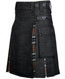 Modern Hybrid Black Denim Campbell Of Thomson Tartan Kilt Handmade Hybrid Utility Kilt