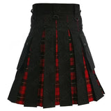 Modern Hybrid Wallace Tartan And Black Cotton Utility Kilt