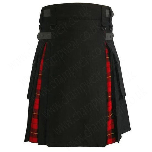 Modern Hybrid Wallace Tartan And Black Cotton Utility Kilt