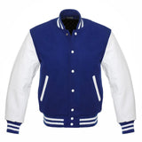 Navy Blue & White Varsity Letterman baseball jacket Wool Body & Leather Sleeves