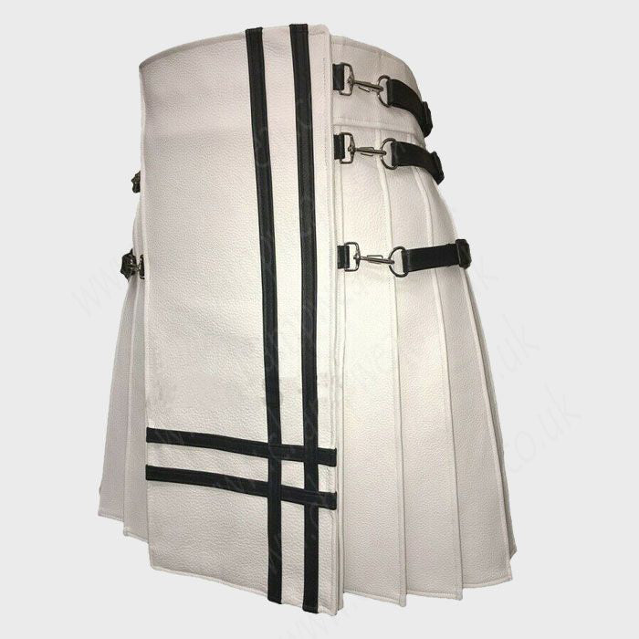 Real White Leather Gladiator Kilt