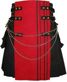 Red Black Canvas Cotton Fashion Utility Kilt