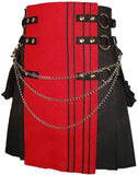 Red Black Canvas Cotton Fashion Utility Kilt