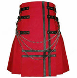 Red Canvas Cotton Fashion Utility Kilt