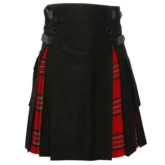 Royal Stewart Tartan and Black Cotton Modern Hybrid Utility Kilt