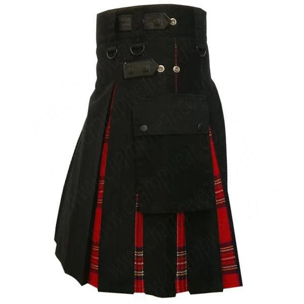 Royal Stewart Tartan and Black Cotton Modern Hybrid Utility Kilt