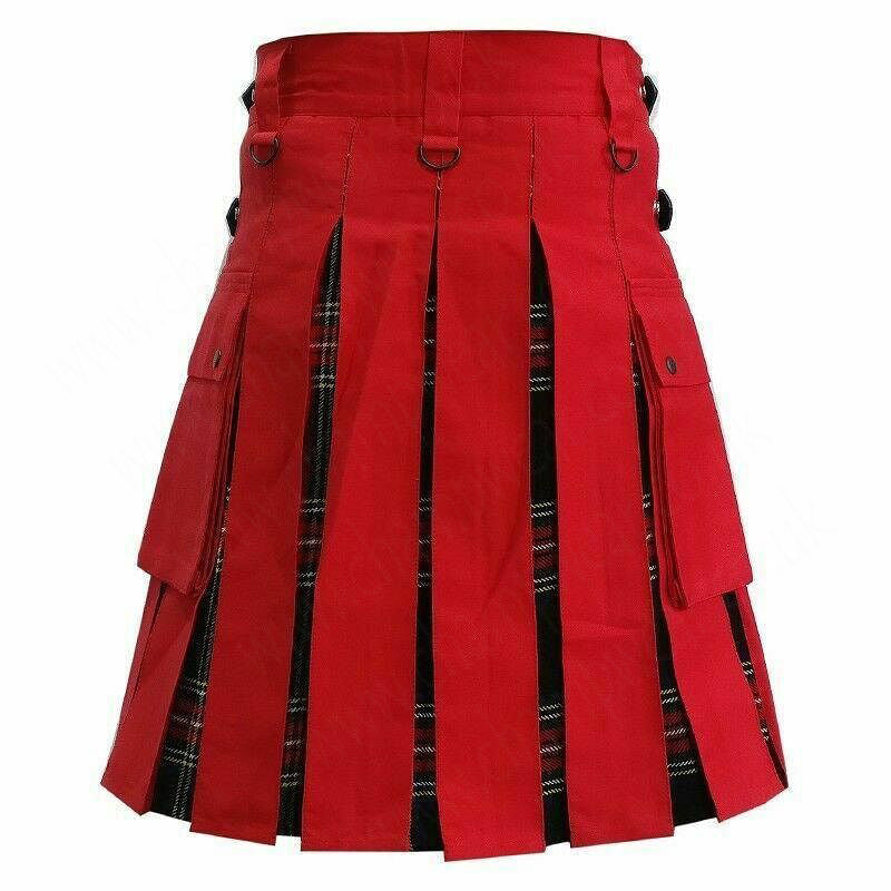 Scottish Hybrid Red Black Stewart Tartan Kilt Men Utility Kilt