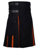 Scottish Men 100% Cotton Fashion Black & Orange Hybrid Kilt Men