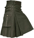 Men's Olive Green Utility Traditional Scottish Kilt With Cargo Pockets