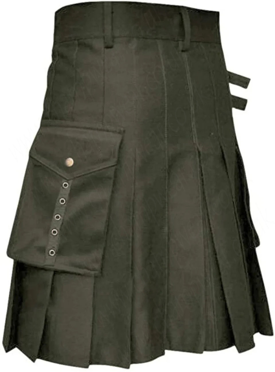 Men's Olive Green Utility Traditional Scottish Kilt With Cargo Pockets