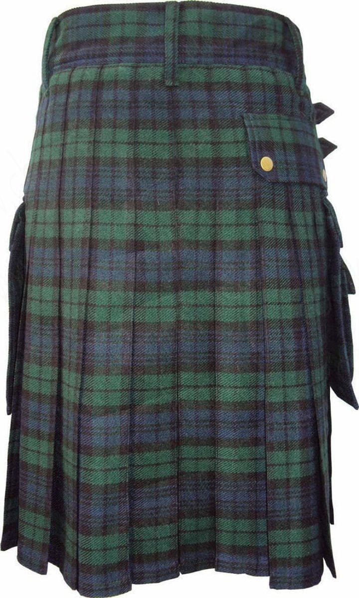 Scottish Modern Black Watch Tartan Utility Fashion Pocket Active Men Kilt