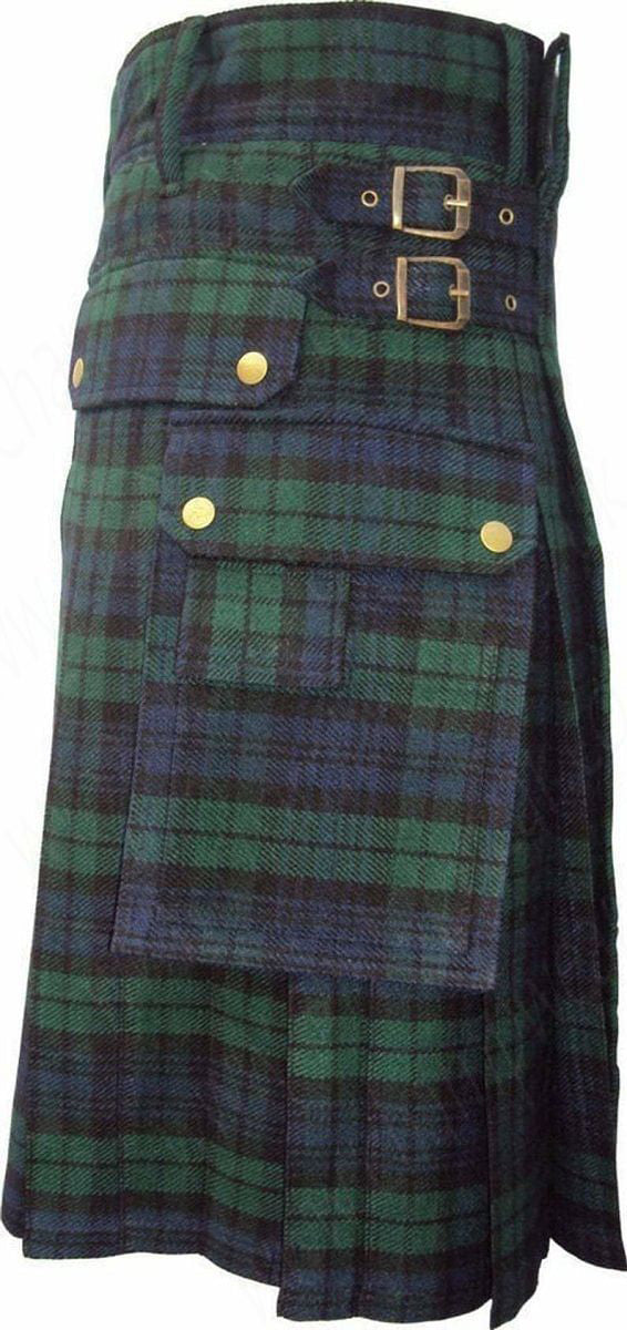 Scottish Modern Black Watch Tartan Utility Fashion Pocket Active Men Kilt