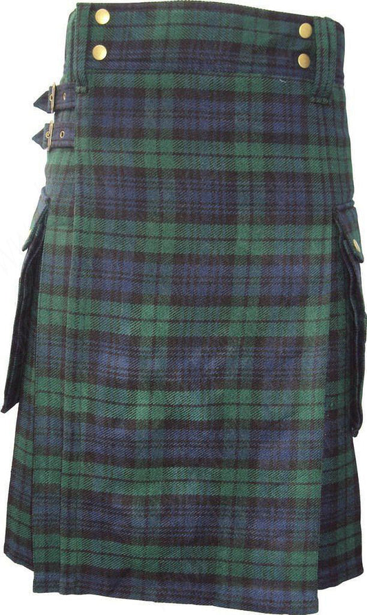 Scottish Modern Black Watch Tartan Utility Fashion Pocket Active Men Kilt