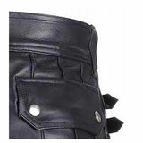 Stylish Black Leather Kilt Twin Cargo Pockets Cowhide Leather