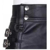 Stylish Black Leather Kilt Twin Cargo Pockets Cowhide Leather