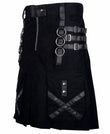 Black Cotton Gothic Kilt Cargo Pockets Modern Gothic Fashion Kilt Active Men