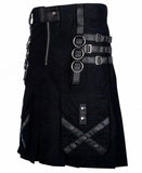 Black Cotton Gothic Kilt Cargo Pockets Modern Gothic Fashion Kilt Active Men