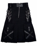 Black Cotton Gothic Kilt Cargo Pockets Modern Gothic Fashion Kilt Active Men