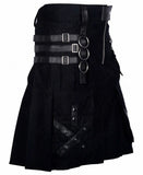 Black Cotton Gothic Kilt Cargo Pockets Modern Gothic Fashion Kilt Active Men