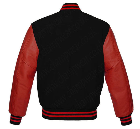 Varsity Letterman baseball jacket Wool Body & Leather Sleeves Black & Red Classic