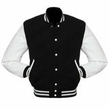 Varsity Letterman baseball jacket Wool Body & Leather Sleeves Black & White Classic