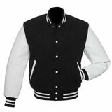 Varsity Letterman baseball jacket Wool Body & Leather Sleeves Black & White Classic